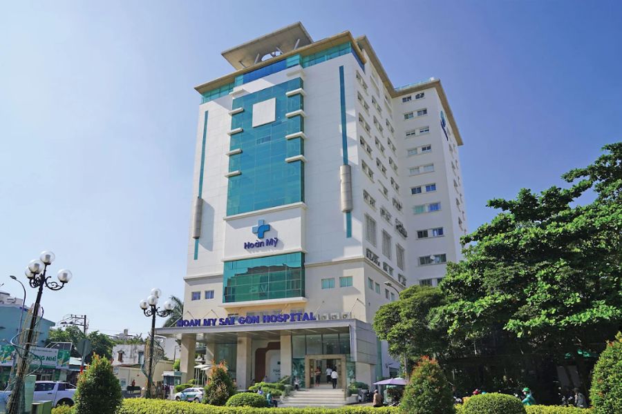 Toàn cảnh mặt tiền cơ sở y tế tại địa chỉ Bệnh viện Hoàn Mỹ Sài Gòn số 60-60A Phan Xích Long, TP.HCM