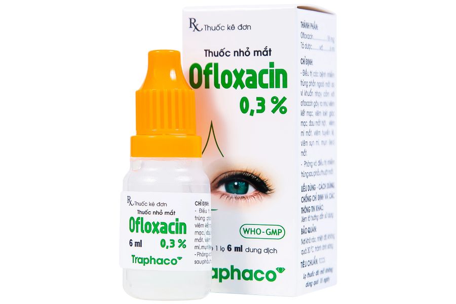 Thuốc nhỏ mắt Ofloxacin 0,3% của Traphaco hỗ trợ điều trị đau mắt đỏ, loét giác mạc, lẹo mắt và bảo vệ mắt sau khi thực hiện các thủ thuật ngoại khoa