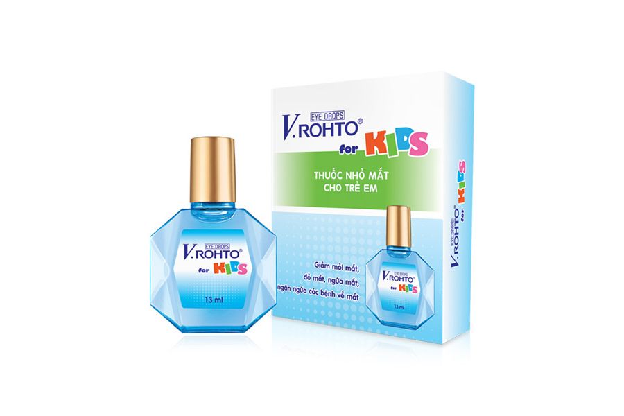 Dung dịch nhỏ mắt V. Rohto For Kids dịu nhẹ với độ pH cân bằng như nước mắt tự nhiên, giúp làm sạch bụi bẩn và xoa dịu đôi mắt bé mà không gây cay