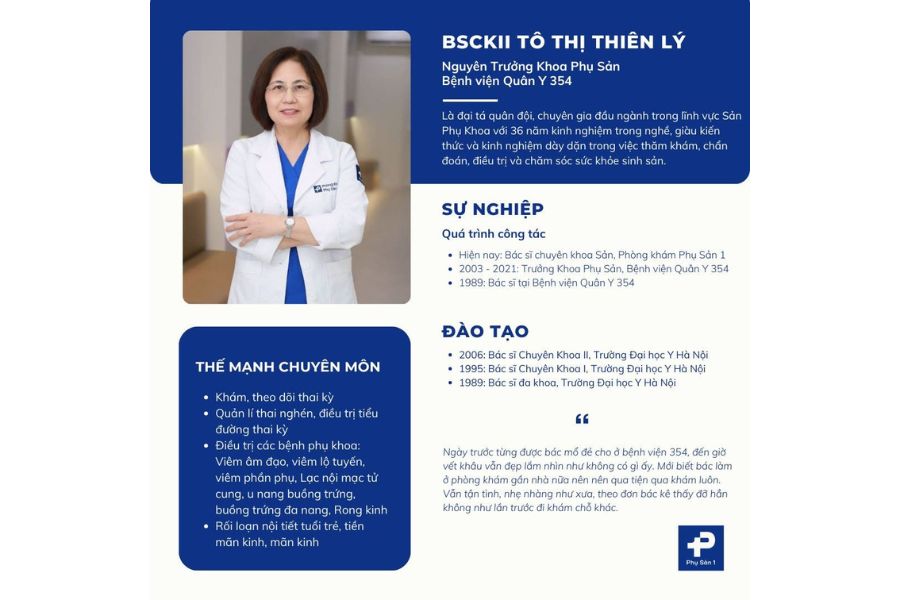 BSCKII Tô Thị Thiên Lý có hơn 36 năm kinh nghiệm trong lĩnh vực Sản phụ khoa