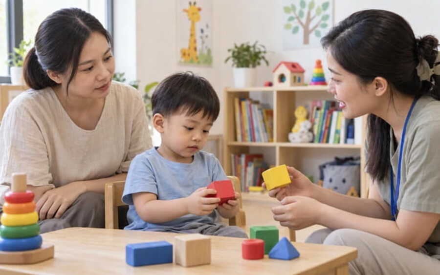 Trẻ chậm nói cần can thiệp trong giai đoạn sớm để giúp trẻ phục hồi nhanh, kích thích ngôn ngữ hiệu quả. Ảnh: AI